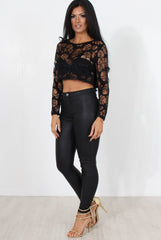 Kira Black Burn Out Crop Top-Crop Tops