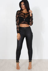 Kira Black Burn Out Crop Top-Crop Tops
