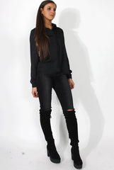 Kira Black Tie Back Shirt-Shirts