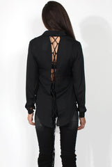 Kira Black Tie Back Shirt-Shirts