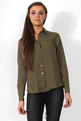 Kira Khaki Tie Back Shirt-Shirts