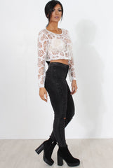 Kira White Burn Out Crop Top-Crop Tops