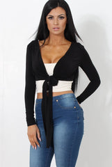 Kola Black Tie Front Crop Top-Crop Tops