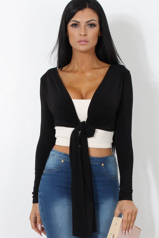 Kola Black Tie Front Crop Top