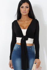 Kola Black Tie Front Crop Top-Crop Tops