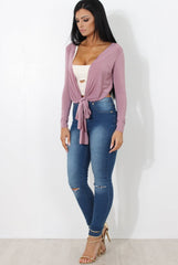 Kola Mauve Tie Front Crop Top-Crop Tops