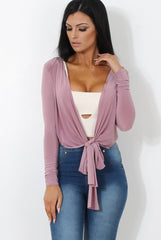 Kola Mauve Tie Front Crop Top-Crop Tops