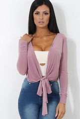 Kola Mauve Tie Front Crop Top-Crop Tops