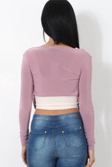 Kola Mauve Tie Front Crop Top-Crop Tops
