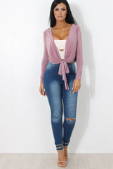 Kola Mauve Tie Front Crop Top-Crop Tops