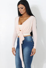 Kola Nude Tie Front Crop Top-Crop Tops