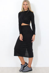 Kori Black Crop Loungewear Set-Loungewear