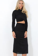 Kori Black Crop Loungewear Set-Loungewear