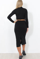 Kori Black Crop Loungewear Set-Loungewear