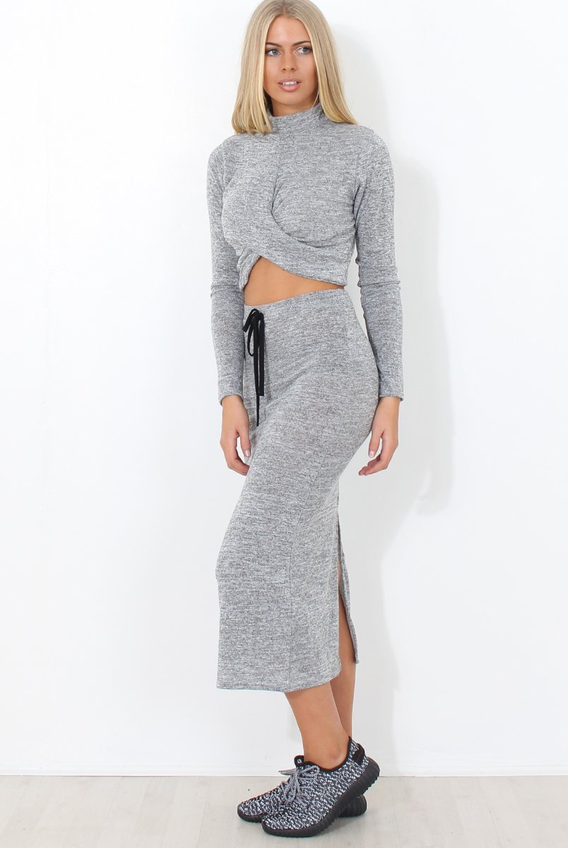 Kori Grey Crop Loungewear Set-Loungewear