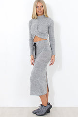 Kori Grey Crop Loungewear Set-Loungewear