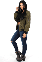 Kris Khaki Bomber Jacket-Jackets