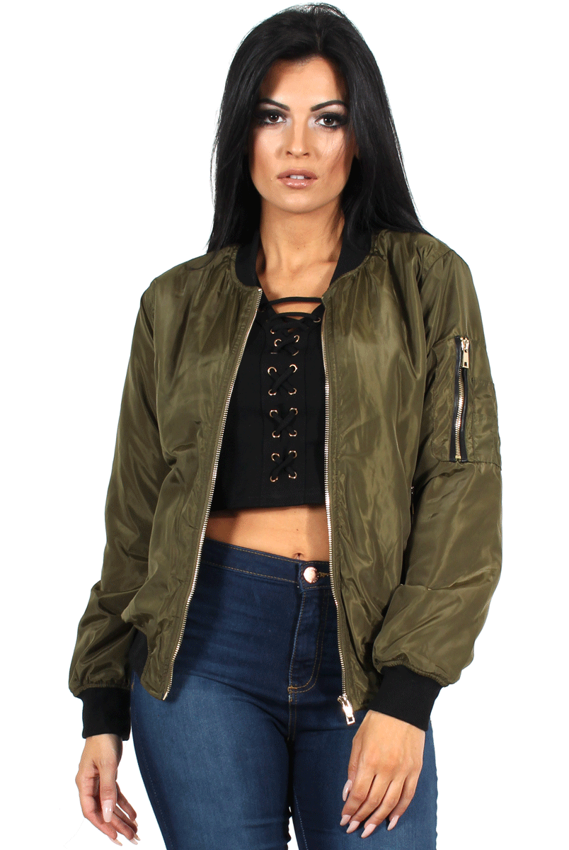 Kris Khaki Bomber Jacket-Jackets