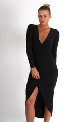 Kristen Black Ruched Front Dress-Dresses