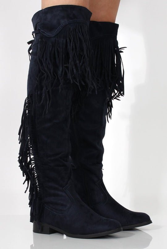 Kristen Blue Tassel Knee High Boots