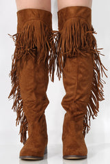Kristen Camel Tassel Knee High Boots-Boots