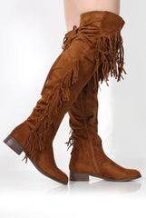 Kristen Camel Tassel Knee High Boots-Boots