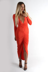 Kristen Orange Ruched Front Dress-Dresses