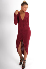Kristen Wine Ruched Front Dress-Dresses