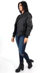 Kylie Black Zip Front Bomber Jacket-Jackets