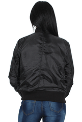 Kylie Black Zip Front Bomber Jacket-Jackets