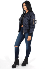 Kylie Blue Zip Front Bomber Jacket-Jackets