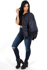 Kylie Blue Zip Front Bomber Jacket-Jackets