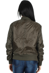 Kylie Khaki Zip Front Bomber Jacket-Jackets