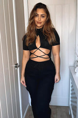 Black Ruched Cutout High Neck Bodysuit - Lakin