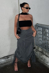 Black Knit Choker Neck Cropped Top - Lia