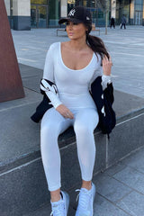White Contour Long Sleeve Jumpsuit -- Luana