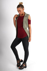 Lacie Khaki Sleeveless Jacket-Jackets