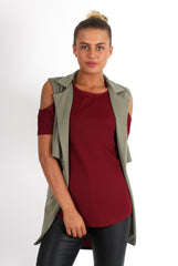 Lacie Khaki Sleeveless Jacket-Jackets