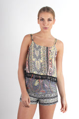 Laney Paisley Tassel Playsuit-Playsuits