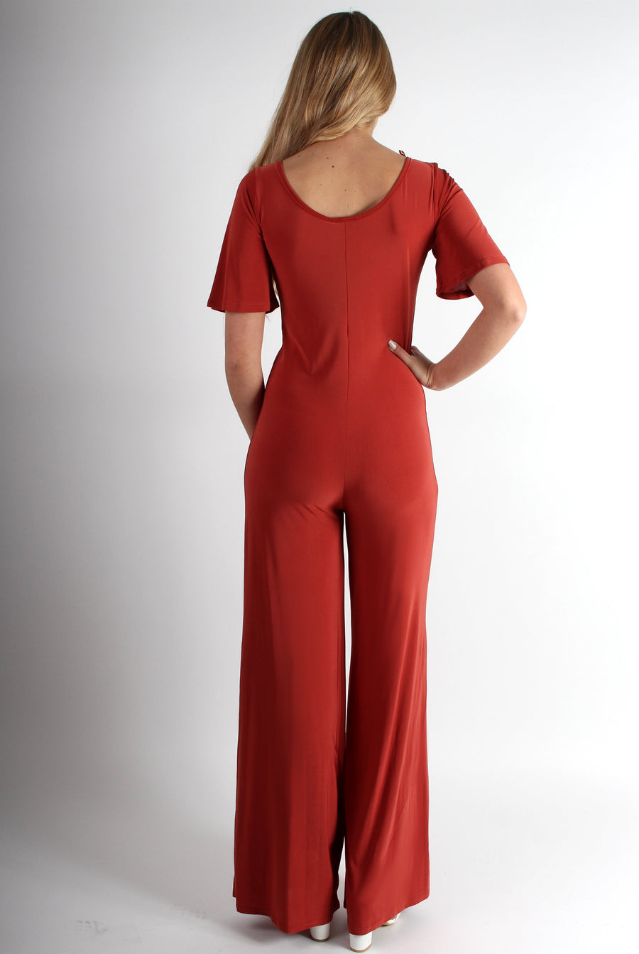Lara Copper Rushed V Front Jumpsuit-Jumpsuits