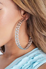 Large Chain Silver Hoop Earrings - Adaleah-Accessories