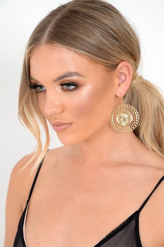 Large Gold Medallion Earrings - Izna