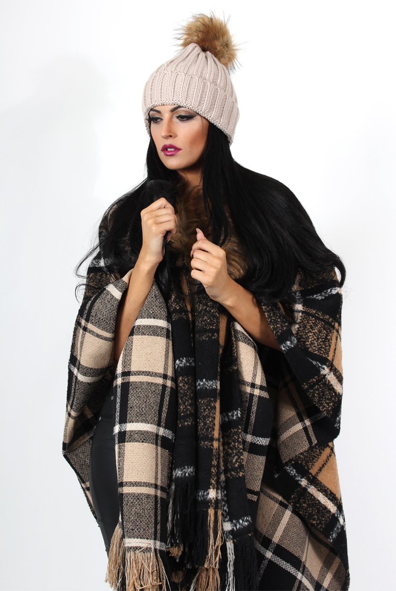 Latoya Beige Faux Fur Trimmed Cape-Dresses