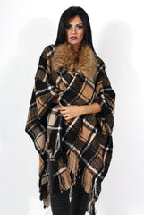 Latoya Beige Faux Fur Trimmed Cape-Dresses