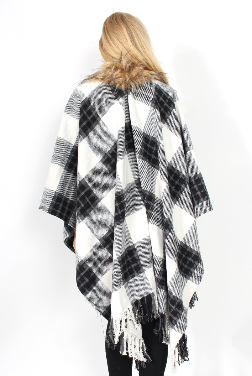 Latoya Grey Faux Fur Trimmed Cape-Dresses
