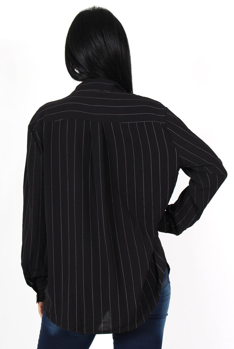Laura Black and White Striped Shirt-Shirts