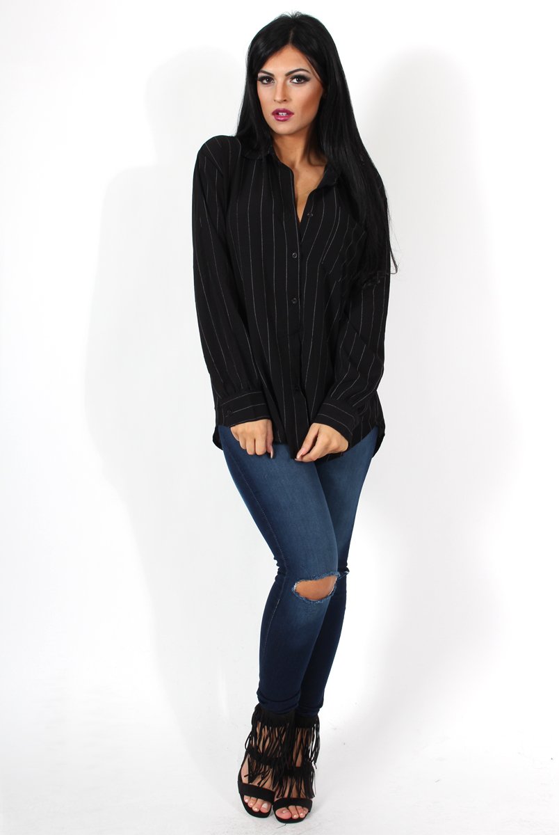 Laura Black and White Striped Shirt-Shirts