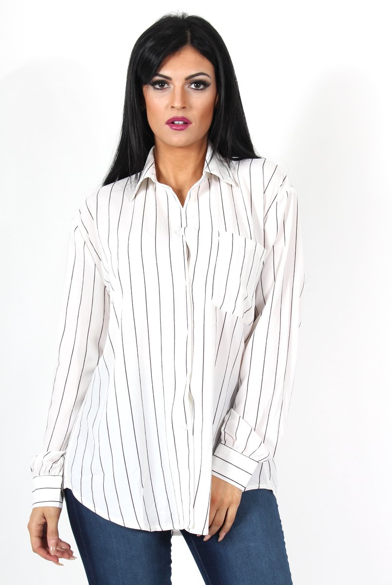 Laura White and Black Striped Shirt-Shirts