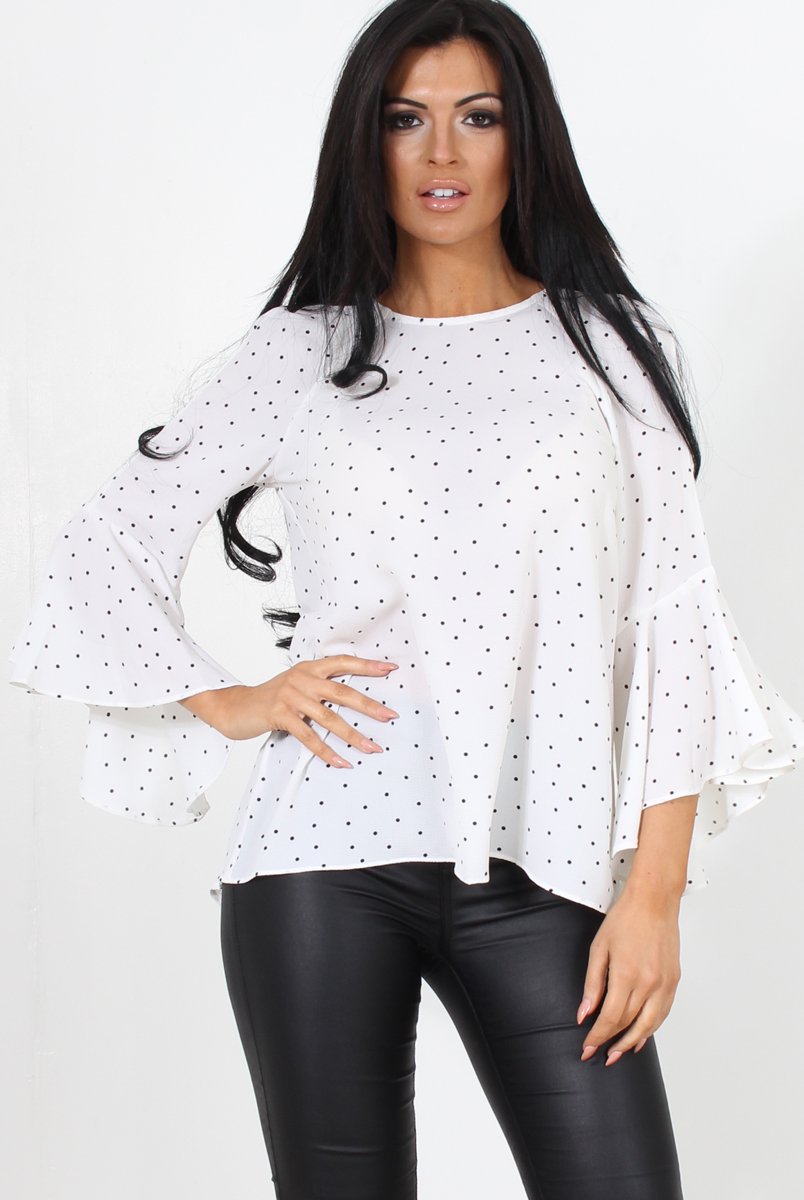 Laurel White And Black Polka Dots Top-Tops