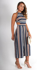 Lauren Blue/Orange Aztec Stripe Jumpsuit-Jumpsuits